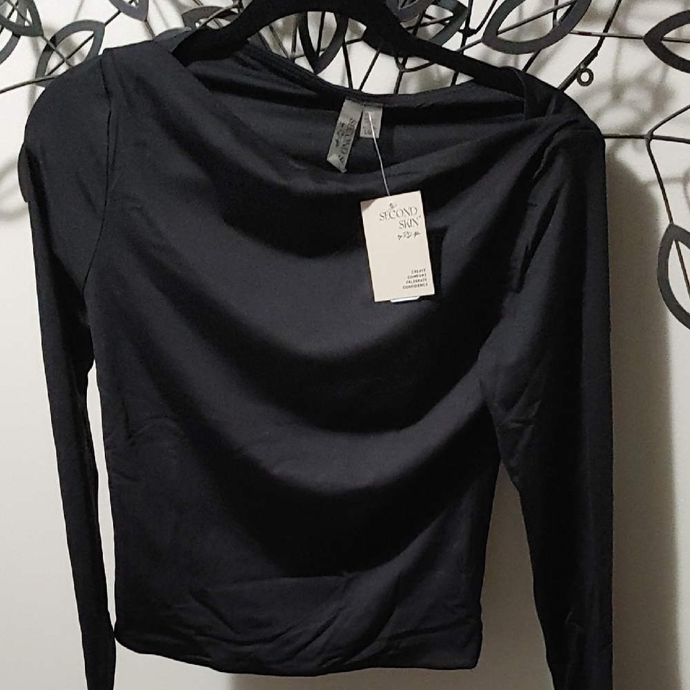 Second Skin Overalls Black Fitted Long Sleeve Blouse